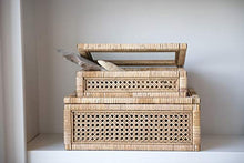 Load image into Gallery viewer, Creative Co-Op Woven Rattan Glass Lids & Fir Wood Frame (Set of 2 Sizes) Display Boxes, Beige