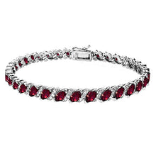 Load image into Gallery viewer, GemStar USA Sterling Silver Created Ruby Marquise-Cut Tennis Bracelet with White Topaz Accents