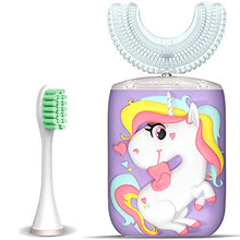 Load image into Gallery viewer, Kids Toothbrush Electric, U Shaped Ultrasonic Automatic Toothbrush with 2 Brush Heads, Six Cleaning Modes, Cartoon Modeling Design for Kids, Special for Birthday Gift (Purple)