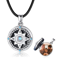 Load image into Gallery viewer, Locket Necklace That Hold Photos, 925 Sterling Silver Compass Locket with Natural Genuine Moonstone, Engraving "Always in my heart" Locket Pendant Necklace, Inspirational Compass Jewelry Moonstone Necklace Gift for Women Teens Daughter