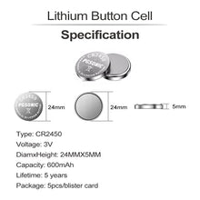 Load image into Gallery viewer, 20 Pack CR2450 3V Lithium Coin Battery