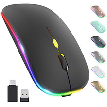 Load image into Gallery viewer, 【Upgrade】 LED Wireless Mouse, Rechargeable Slim Silent Mouse 2.4G Portable Mobile Optical Office Mouse with USB & Type-c Receiver, 3 Adjustable DPI for Notebook, PC, Laptop, Computer, Desktop (Black)