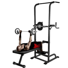 Load image into Gallery viewer, KINGC Heavy Multi-Functional Fitness Rack Adjustable Power Tower Push Up/Pull Up/Chin Up Bar Sit Up Bench Dip Stands Home Gym Full Body Exercise Fitness Equipment Workout Machine 330 Lbs Black
