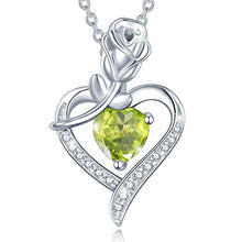 Load image into Gallery viewer, Agvana August Birthstone Jewelry Peridot Necklace for Women Sterling Silver Rose Flower Heart Pendant Necklace Fine Jewelry Anniversary Birthday Gifts for Women Girls Mom Wife Daughter Lady Her