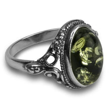 Load image into Gallery viewer, Sterling Silver Green Amber Oval Ring