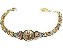 Load image into Gallery viewer, Fran & Co. Virgin Mary Bracelet Virgen De Guadalupe Pulsera Tres Colores Oro Laminado 8“