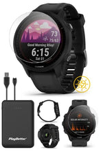 Load image into Gallery viewer, Garmin Forerunner 955 Solar (Black) 2022 GPS Running & Triathlon Smartwatch | Runner’s Bundle with Screen Protectors (x4) & Portable Charger | Race Predictor, Ultra Long Battery, VO2 Max, Heart Rate