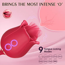 Load image into Gallery viewer, Rose Toy Vibrator for Woman - 3 in 1 Clitoral Stimulator Tongue Licking Thrusting G Spot Dildo Vibrator with 9 Modes, Rose Adult Sex Toys Games, Clit Nipple Licker for Women Man Couple