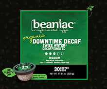 Load image into Gallery viewer, beaniac Organic Down Time Decaffeinated Medium Roast, Single Serve Coffee Pods, Arabica Coffee, Plant-Based, 30 Count