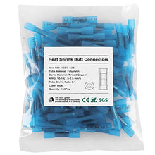 Load image into Gallery viewer, Heat Shrink Butt Connectors, 100Pcs 16-14 AWG Blue Insulated Waterproof Electrical Wire Connectors Automotive Marine Grade Wire Crimp Terminals Butt Splices, Ideal for Boat, Truck, Stereo - Blue