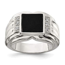 Load image into Gallery viewer, 925 Sterling Silver Mens Cubic Zirconia Cz Black Onyx Band Ring Size 9.00 Man Fine Jewelry For Dad Mens Gifts For Him