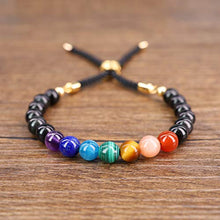 Load image into Gallery viewer, COAI Mala Beads Black Obsidian Stone 7 Chakra Bolo Bracelet for Women