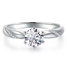Load image into Gallery viewer, Stunning Flame Solitaire Engagement Ring Cubic Zirconia CZ in White Gold Plated Sterling Silver for Women | Excellent Cut, D Color, FL Clarity & Exquisite Polish | Size 6