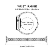 Load image into Gallery viewer, BORCHY Bling Bands Compatible with Apple Watch Band 38mm 40mm 41mm 42mm 44mm 45mm,Women Stainless Steel Metal Band Wristbands Strap Replacement for iWatch Series 7 6 5 4 3 2 1 SE,Silver, A-MZ38