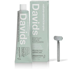 Load image into Gallery viewer, Davids Natural Whitening Toothpaste, Antiplaque, Fluoride Free, SLS Free, Peppermint, 5.25 OZ Metal Tube, Tube Roller Included