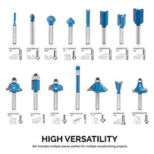 Load image into Gallery viewer, Hiltex 10100 Tungsten Carbide Router Bits, 15 Piece Router Bit Set, 1/4” Shank Tungsten Carbide Router Bits, Router Bits for Woodworking on Wood