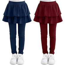 Load image into Gallery viewer, Cooraby 2 Pack Girls Footless Leggings with Ruffle Tutu Skirt Pants Stretchy Ruffle Skirt Leggings Pants for Kids Navy, Burgundy