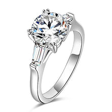 Load image into Gallery viewer, espere Sterling Silver 2 Carat CZ Baguette Round Solitaire Engagement Ring Bridal Wedding Jewelry (5)