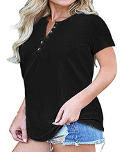 Load image into Gallery viewer, JIOTANG Womens Plus-Size Tops Summer Henley Shirts Buttons up Blouses with Pocket (26Plus, Black)