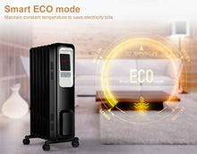 Load image into Gallery viewer, Space Heater, KopBeau 1500W Oil Filled Radiator Electric Heater with Digital Thermostat, 24 Hrs Timer & Remote, Portable Heater for Full Room Indoor