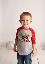 Load image into Gallery viewer, 7 ate 9 Apparel Kid's I Dig You Construction Truck Valentine's Day Red Raglan Shirt 4T