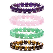 Load image into Gallery viewer, Top Plaza Natural Stone Beads Bracelets Semi Precious Gemstones Healing Crystal Stretch Beaded Bracelet(Amethyst/Tiger Eye Stone/Green Aventurine/Rose Quartz)