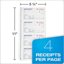 Load image into Gallery viewer, Adams Money and Rent Receipt Book, 2-Part Carbonless, 5-1/4" x 11", Spiral Bound, 200 Sets per Book, 4 Receipts per Page (SC1152)