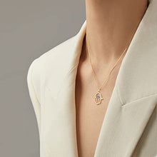 Load image into Gallery viewer, KOMI Hamsa Necklace Hand of Fatima Evil Eye Necklace 18K Gold Plated CZ Cubic Zirconia Necklace Evil Eye Pendant Necklace Minimalist Amulet Necklaces for Women