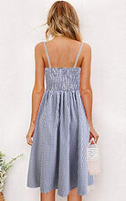 Load image into Gallery viewer, ECOWISH Womens Dresses Summer Tie Front V-Neck Spaghetti Strap Button Down A-Line Backless Swing Midi Dress 1603 Blue Plaid M