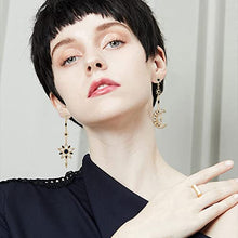 Load image into Gallery viewer, The 14K Gold Plating Luxury star and moon asymmetric shiny blue zircon classic Earrings with S925 Silver Needle for Girl/Boys Gifts Valentines/Birthday/ Anniversary / Mother’s Day