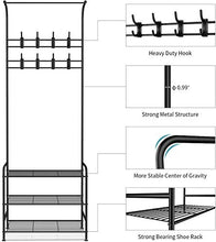 Load image into Gallery viewer, alvorog Entryway Coat Rack Shoe Bench, 3-in-1 Hall Tree, 3-Tier Storage Shelves with 16 Hooks Multifunctional Hallway Organizer, Easy Assembly (Black)