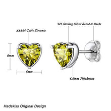 Load image into Gallery viewer, Hadskiss Small Heart Birthstone Stud Earrings for Women Girls, 925 Sterling Silver Studs Earrings, Hypoallergenic 6mm Olive Sleeper Cartilage Studs, Gift for Birthday Christmas, Come with Jewelry Box