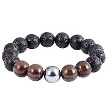 Load image into Gallery viewer, Lightock Triple Lava Rock Bracelet with Ice Obsidian Terahertz Essential Oils Diffuser Elastic Beads 12mm Stretch for Men Women