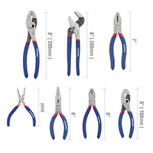 Load image into Gallery viewer, WORKPRO 7-piece Pliers Set (8-inch Groove Joint Pliers, 6-inch Long Nose, 6-inch Slip Joint, 4-1/2 Inch Long Nose, 6-inch Diagonal, 7-inch Linesman, 8-inch Slip Joint) for DIY & Home Use
