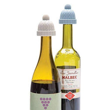 Load image into Gallery viewer, Beanie Cap Decorative Silicone Bottle Stopper in a gift box, Set of Two, Novelty Cork Replacement, Beverage and wine Keeper, champagne bottle stoppers (Blue & Grey)