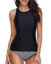 Load image into Gallery viewer, Holipick Women Black Tankini Swimsuits High Neck Swim Tank Tops Tummy Control Two Piece Bathing Suits Halter Swimwear S