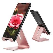 Load image into Gallery viewer, Cell Phone Stand Holder - ToBeoneer Aluminum Desktop Solid Portable Universal Desk Stand Compatible with All Mobile Smart Phone Huawei iPhone X 8 7 6 Plus 5 Ipad Mini Tablet Office Decor (Rose Gold)