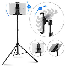 Load image into Gallery viewer, Raking Tablet Tripod,Portable Height Adjustable Tripod Stand,360 Degree Rotating Tripod Mount for 4.7-12 inch iPhone, iPad, Samsung, Kindle Fire, Bluetooth Remote Shutter As Gift