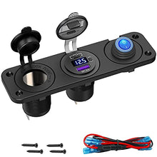 Load image into Gallery viewer, Cigarette Lighter Socket Panel, Qidoe PD3.0 & QC3.0 48W USB C Car Charger and DC 250W Lighter Socket Waterproof Rocker Toggle Switch 12V/24V USB Outlet Panel for Car, RV, Marine, Boat, Camper, Truck
