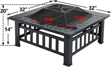 Load image into Gallery viewer, ZENY Outdoor 32’’ Metal Fire Pits BBQ Square Table Backyard Patio Garden Stove Wood Burning Fireplace with Spark Screen Cover,Poker,Cover,Grill