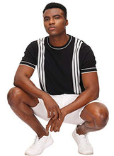 Load image into Gallery viewer, PJ PAUL JONES Mens Striped Knit Golf Shirts Crewneck Short Sleeve Pullover Sweater Black 2XL