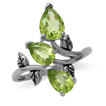 Load image into Gallery viewer, Silvershake 2.76ct. 3 Stone Natural Peridot 925 Sterling Silver Bypass Leaf Ring Size 7