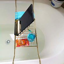 Load image into Gallery viewer, 304 Stainless Steel Bathtub Caddy Tray Expandable Bath Organizer, Tub Shelf for Reading with Book Rack,Perfect for Relaxing,Fits Most Bathtubs