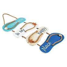 Load image into Gallery viewer, The Beach is My Happy Place Themed Nautical Flip Flop Wall Sign, Hanging Ornament for Home, Bathroom Decor (8.5 x 20 In)