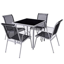 Load image into Gallery viewer, Giantex Dining Table Set Bistro Set with 1 Table and 4 Chairs Indoor Outdoor Garden Patio Dining Furniture with Tempered Glass Tabletop and Steel Frame (Black)