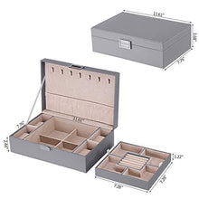 Load image into Gallery viewer, BEWISHOME Jewelry Box Organizer with 4 Watch Case Removable Tray Jewelry Display Storage Case - 7 Necklace Hook - Velvet Lining - Earring Ring Bracelet Case for Women Girls - PU Leather Grey SSH07H