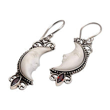 Load image into Gallery viewer, NOVICA Garnet .925 Sterling Silver Dangle Earrings, 'Natural Moonlight'