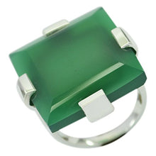 Load image into Gallery viewer, CaratYogi Green Onyx Emerald Cut Gemstone Ring 925 Sterling Silver Chakra Healing Fashionable and Stylish Handmade Rings for Men and Women Size N
