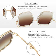 Load image into Gallery viewer, WOWSUN Oversized Big Fashion Sunglasses For Women Irregular Fashion Shades (Clear Sparkling Frame - Brown Gradient Lens, 65)