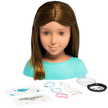 Load image into Gallery viewer, I'm A Stylist Styling Head Deluxe Lucy - Doll Mannequin Head, Interchangeable Wig, Synthetic Fiber Brown Hair Includes Magnetic Lashes, Hair Accessories, Earrings & Face Gems for Kids 8+ Years - 13"